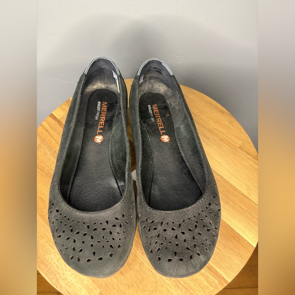 Merrell Mimix Haze Cut Out Black Leather Ballet Flats - Size 5